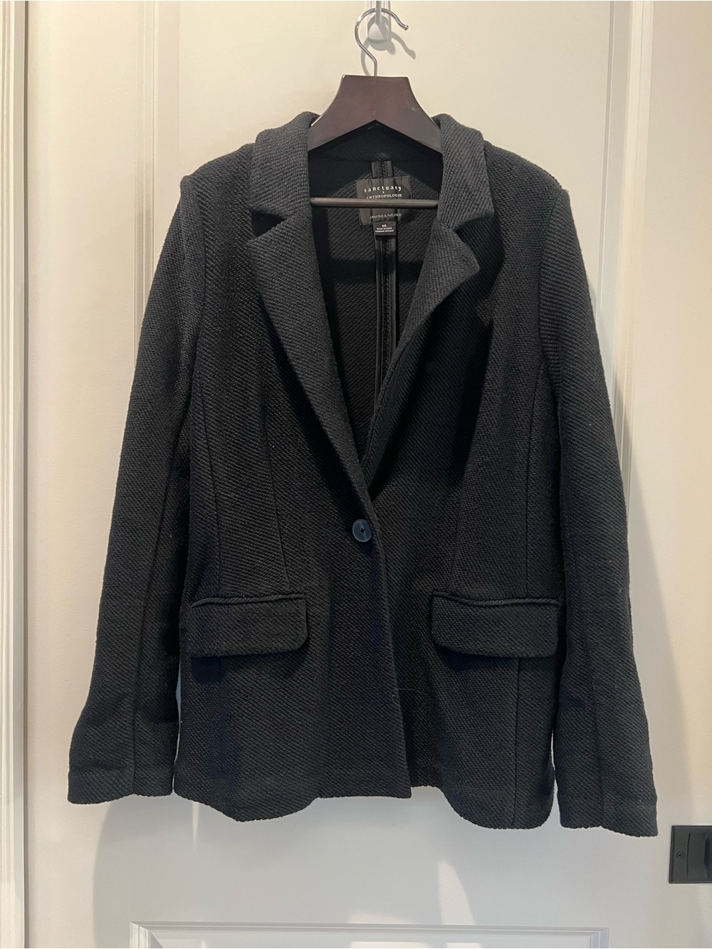 Sanctuary x Anthropology Black Textured Knit Single-Button Blazer. Size XS.